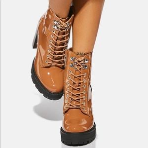 Azalea Wang Brown Patent Asa Heeled Boots